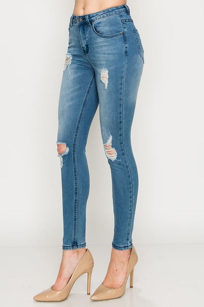 Medium Wash Knee Ripped Skinny Jeans