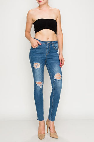 Medium Wash Ripped Skinny Jeans