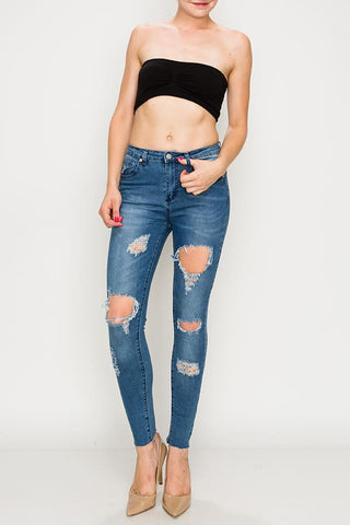 Medium Wash Destroyed Skinny Jeans