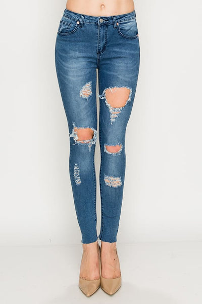 Medium Wash Destroyed Skinny Jeans
