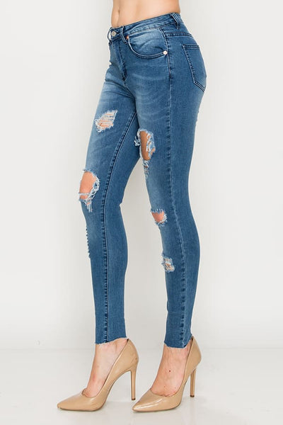 Medium Wash Destroyed Skinny Jeans