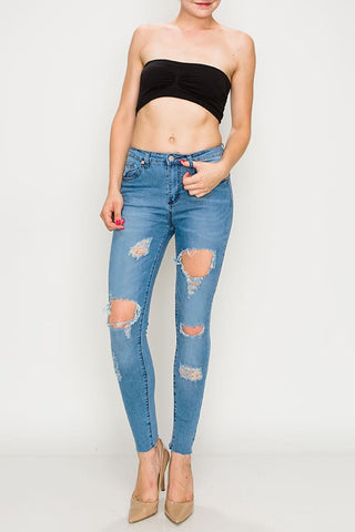 Light Wash Destroyed Skinny Jeans