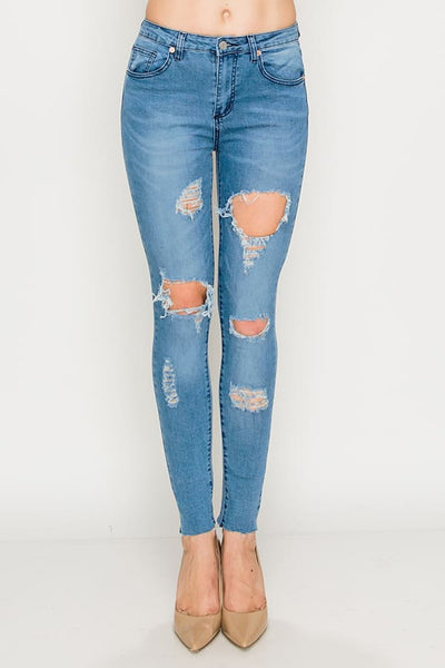 Light Wash Destroyed Skinny Jeans