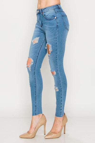 Light Wash Destroyed Skinny Jeans