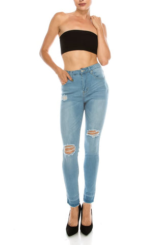 Light Wash Released Hem Ripped Skinny Jeans