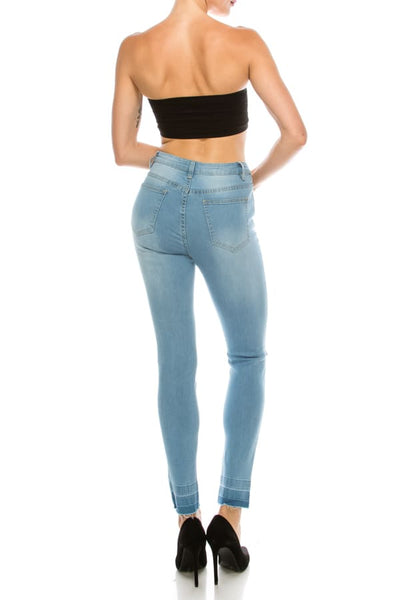 Light Wash Released Hem Ripped Skinny Jeans