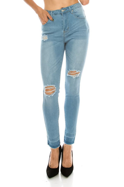 Light Wash Released Hem Ripped Skinny Jeans
