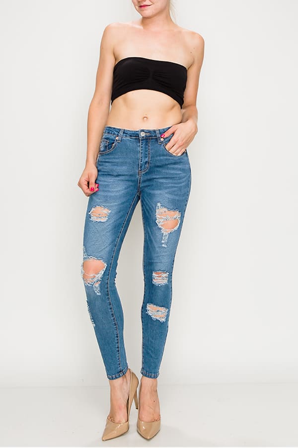 Light Wash Destroyed Skinny Jeans