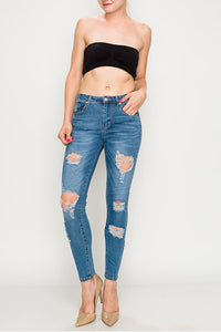 Light Wash Destroyed Skinny Jeans