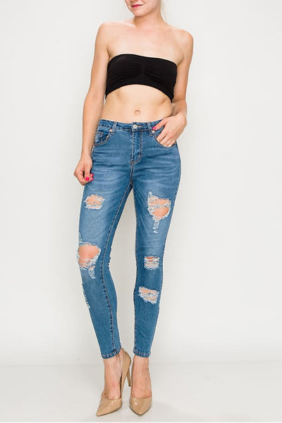 Light Wash Destroyed Skinny Jeans
