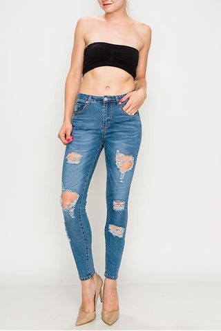Light Wash Destroyed Skinny Jeans