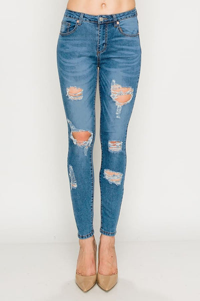Light Wash Destroyed Skinny Jeans
