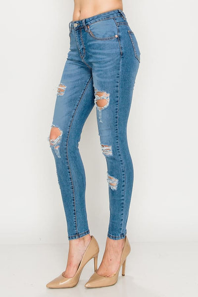 Light Wash Destroyed Skinny Jeans