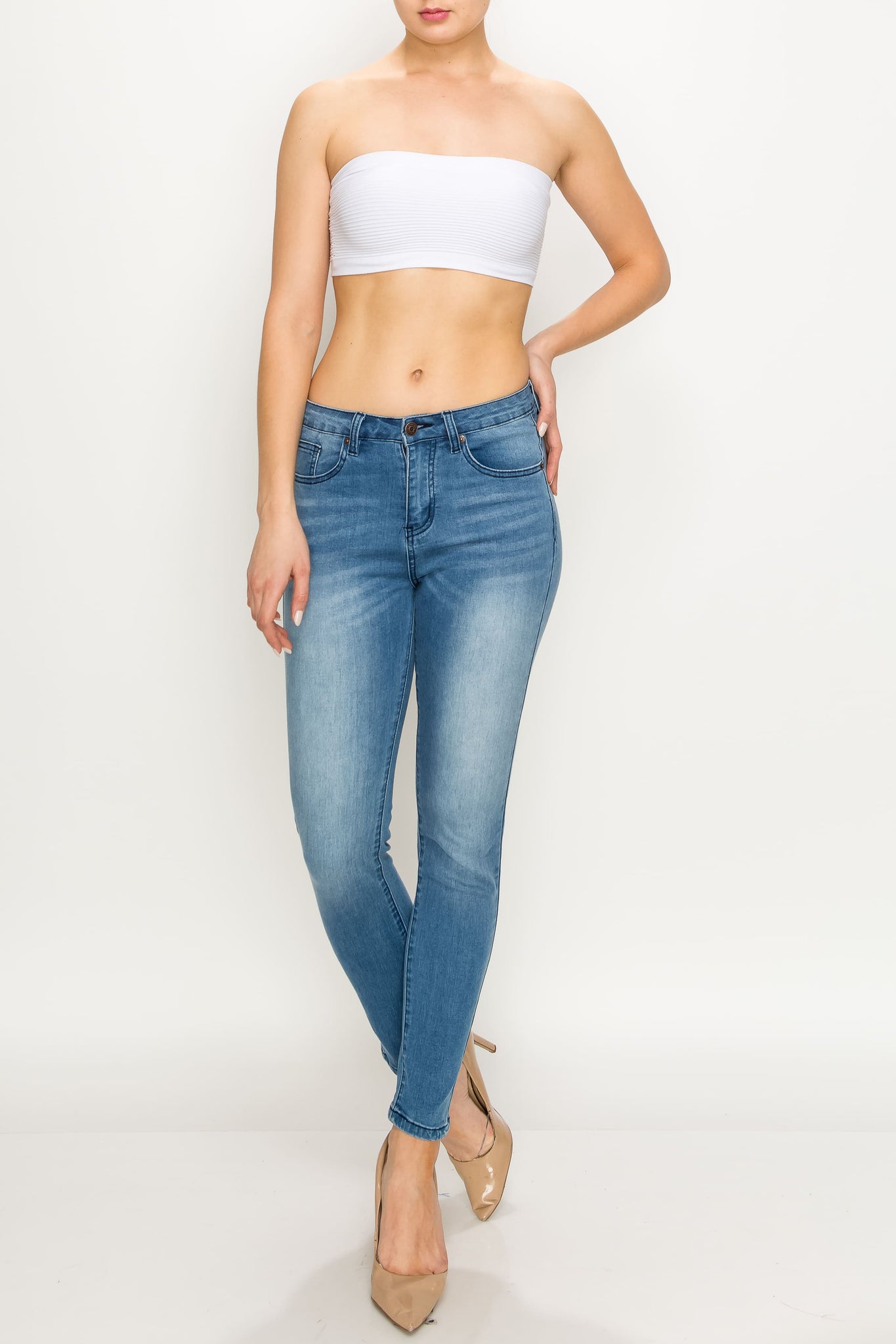Light Wash Released Pocket Skinny Jeans