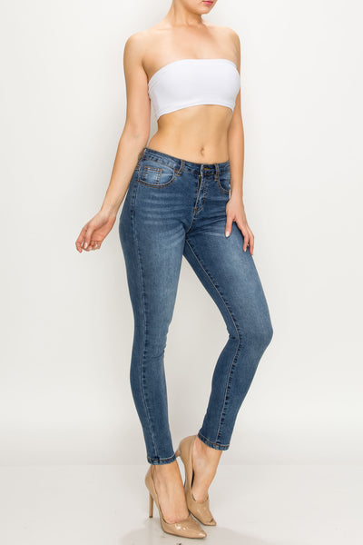 Medium Wash Released Pocket Skinny Jeans
