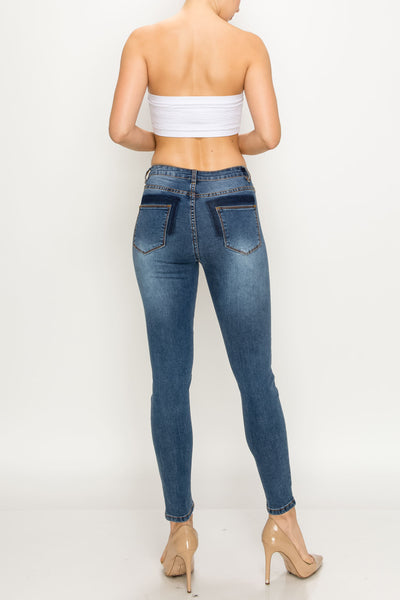 Medium Wash Released Pocket Skinny Jeans