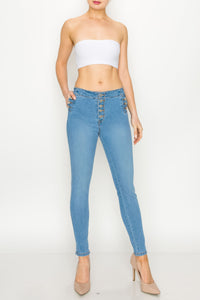 Light Wash Button Fly Skinny Jeans
