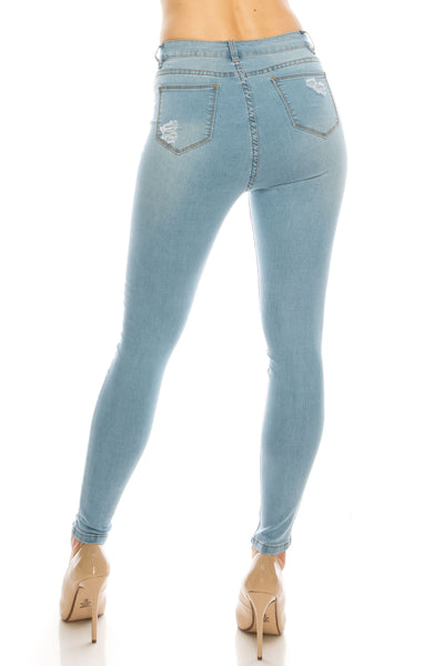 Light Wash Rayon Button Fly Rip Skinny Jeans