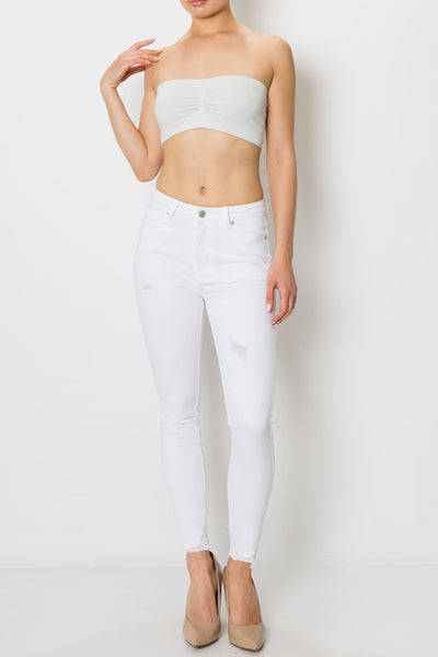 White Raw Cut Ripped Hem Skinny Jeans