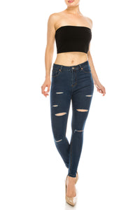 Dark Wash Rayon Rip Skinny Jeans