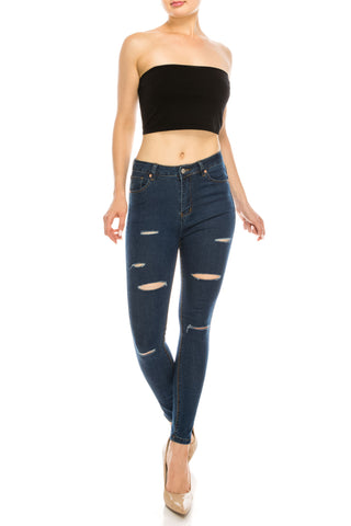 Dark Wash Rayon Rip Skinny Jeans