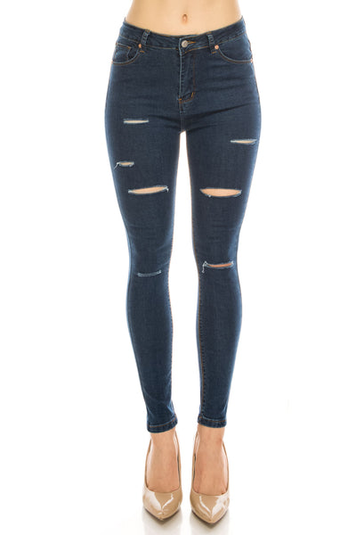 Dark Wash Rayon Rip Skinny Jeans