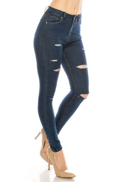 Dark Wash Rayon Rip Skinny Jeans