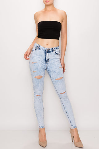 Acid Light Wash Rayon Rip Skinny Jeans