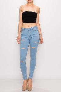 Light Wash Rayon Rip Skinny Jeans