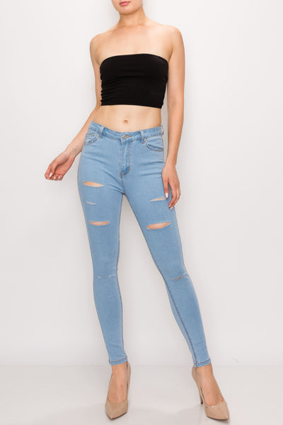 Light Wash Rayon Rip Skinny Jeans