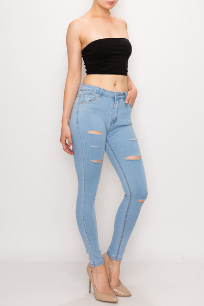Light Wash Rayon Rip Skinny Jeans