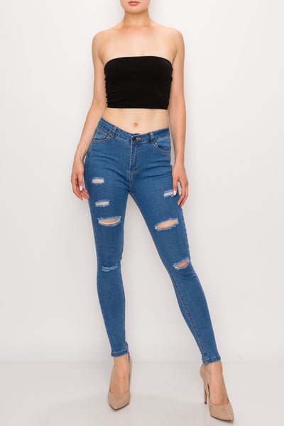 Medium Wash Rayon Rip Skinny Jeans