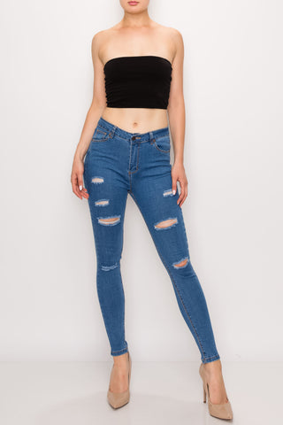 Medium Wash Rayon Rip Skinny Jeans