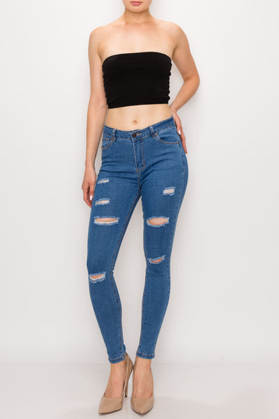 Medium Wash Rayon Rip Skinny Jeans