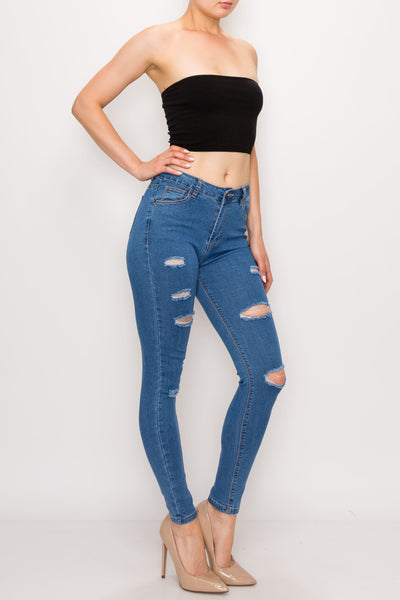 Medium Wash Rayon Rip Skinny Jeans
