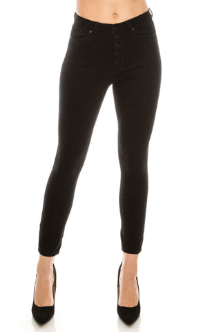 Jet Black Button Fly Skinny Jeans