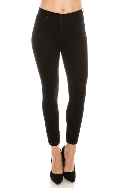Jet Black Button Fly Skinny Jeans