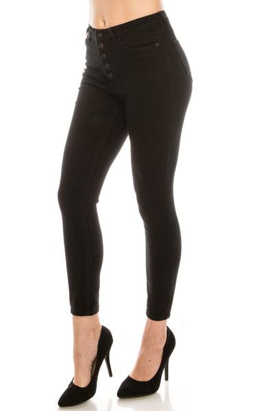 Jet Black Button Fly Skinny Jeans