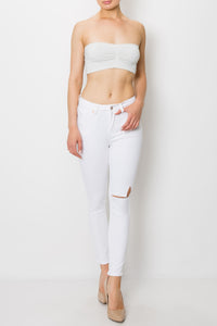 White Knee Cut Skinny Jeans