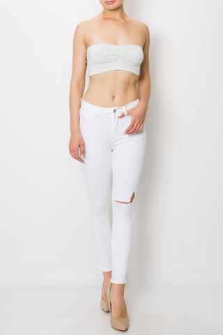 White Knee Cut Skinny Jeans