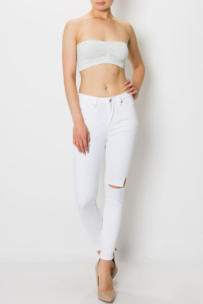 White Knee Cut Skinny Jeans
