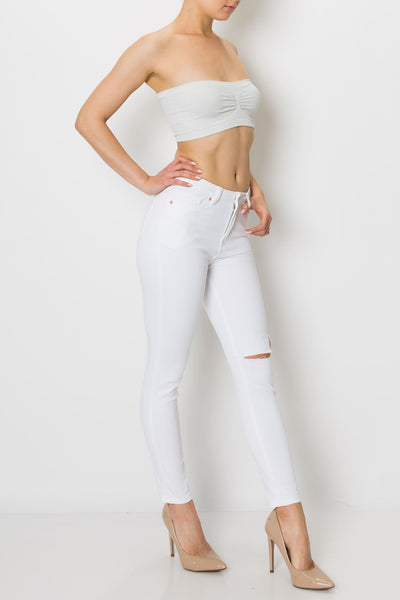 White Knee Cut Skinny Jeans
