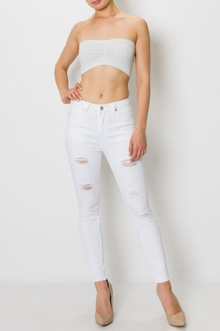 White Raw Cut Hem Ripped Skinny Jeans