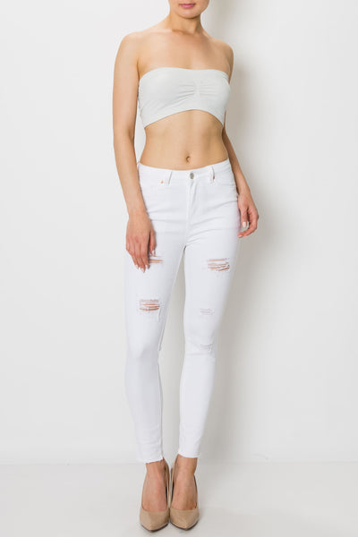 White Raw Cut Hem Ripped Skinny Jeans