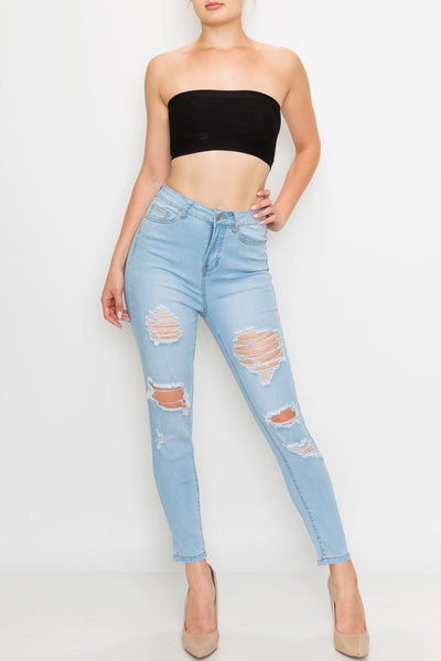 Light Wash Rayon Rip Skinny Jeans