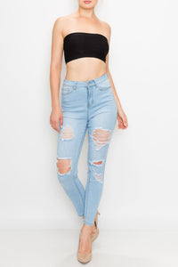 Light Wash Rayon Rip Skinny Jeans