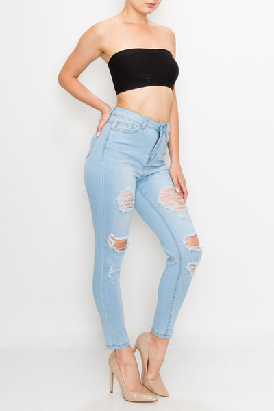 Light Wash Rayon Rip Skinny Jeans