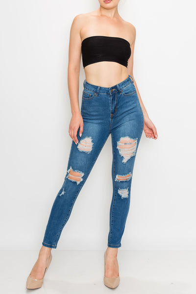 Medium Wash Rayon Rip Skinny Jeans