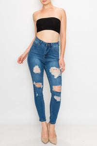 Medium Wash Rayon Rip Skinny Jeans