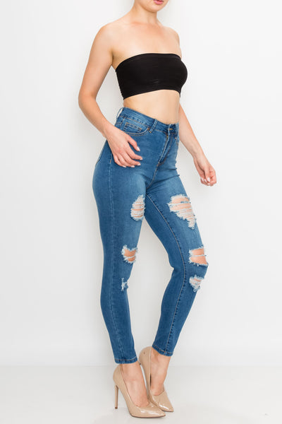 Medium Wash Rayon Rip Skinny Jeans